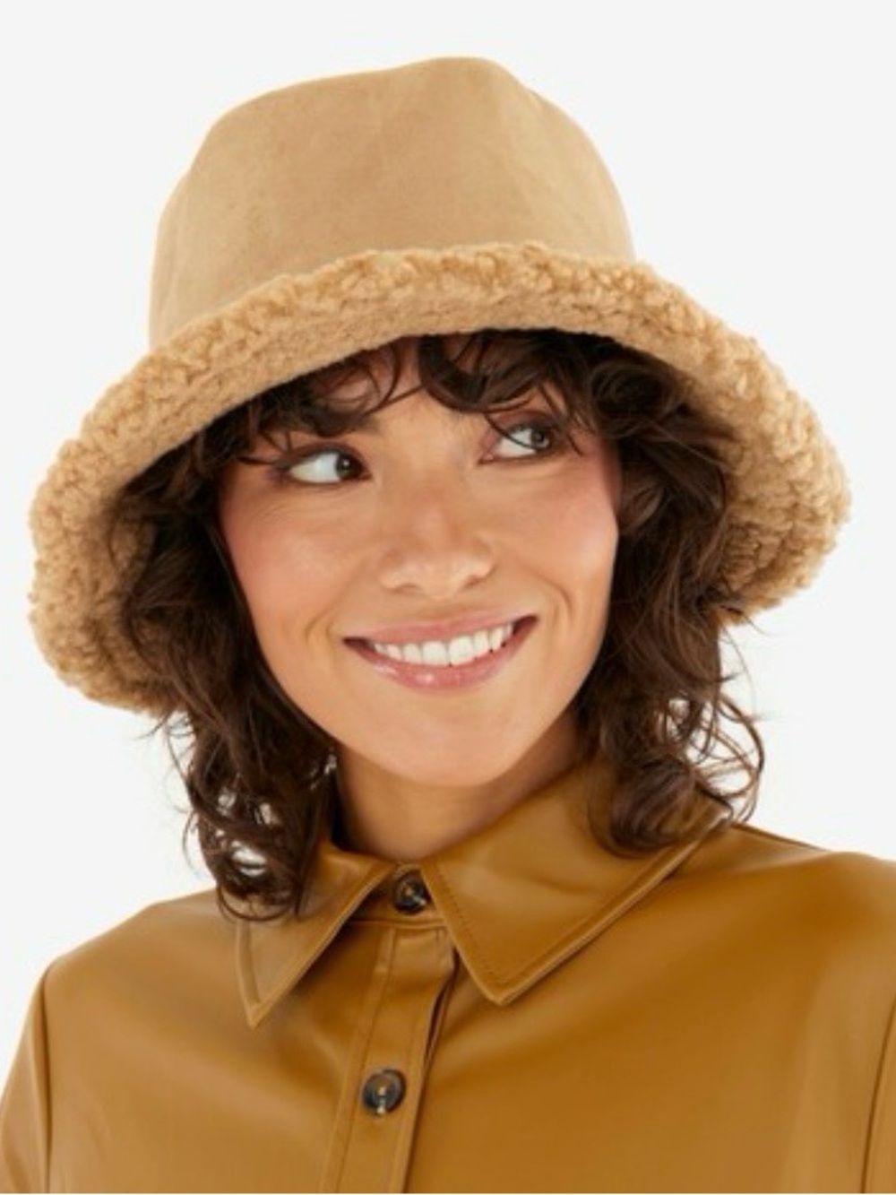 Tan Sherpa Reversible Bucket Hat